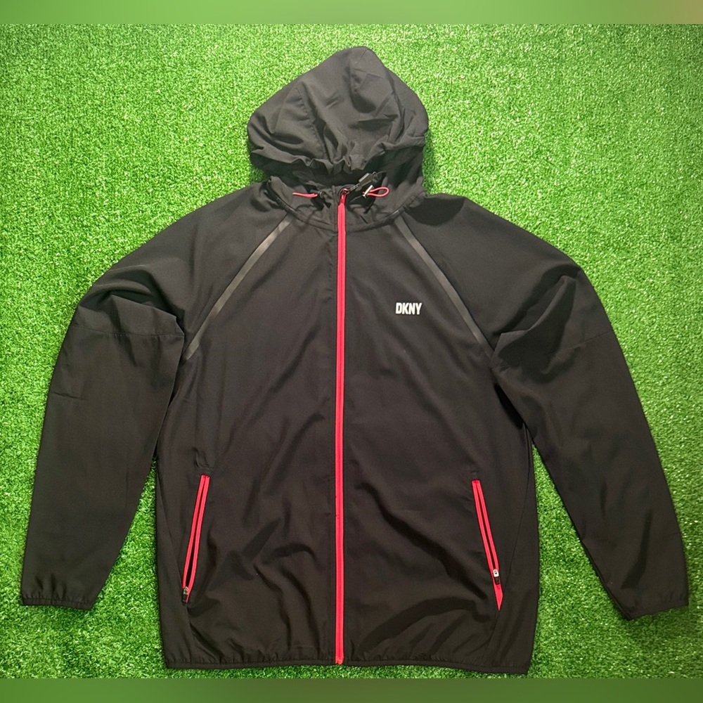 DKNY Sporty Black and Red Windbreaker with Hood